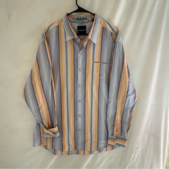 Tommy Bahama Other - Tommy Bahama Mens XXL Cotton Silk Striped Button Down Shirt Blue Orange